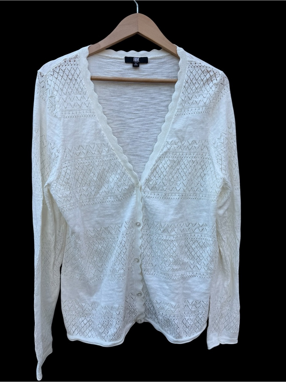 Frye Ivory Scalloped-Edge Knit Cardigan Size XL - Picture 2 of 6